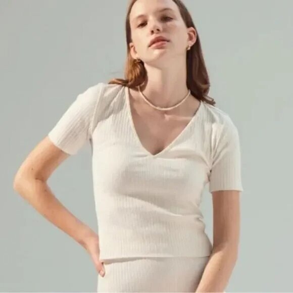 For Days Re-New Ribbed V Neck Short Sleeve - Picture 1 of 5